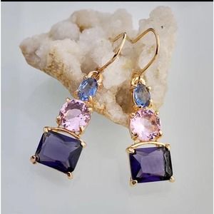 NEW Earrings Drop Purple Pink Rhinestone Dangle Pierced Pastel Spring LOT AU03